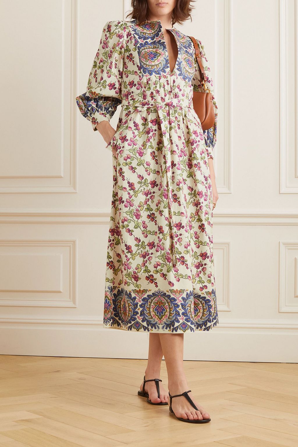ETRO فستان متوسط الطول من مزيج قطن البوبلين بطبعة الأزهار