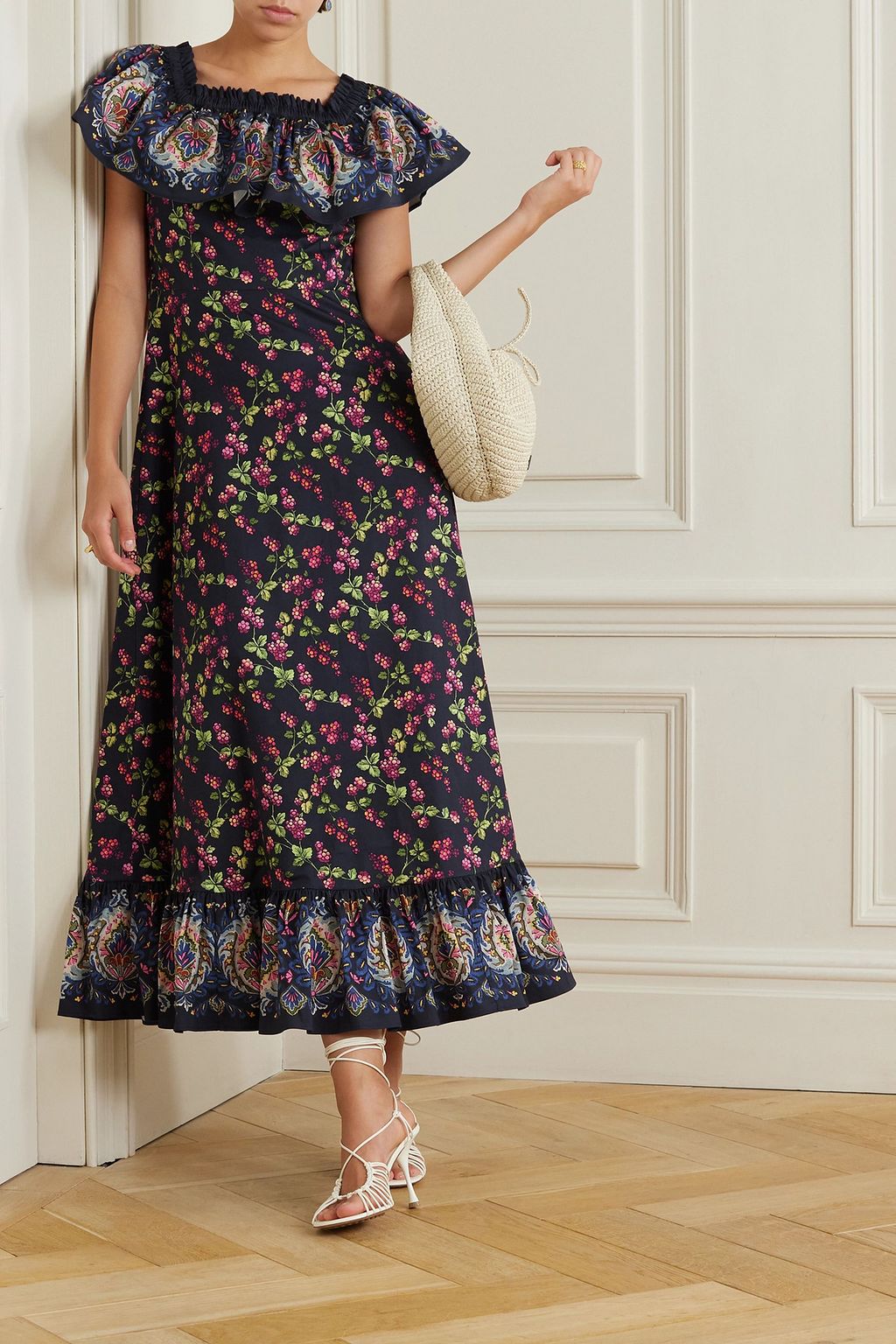 ETRO Off-the-shoulder printed stretch-cotton maxi dress