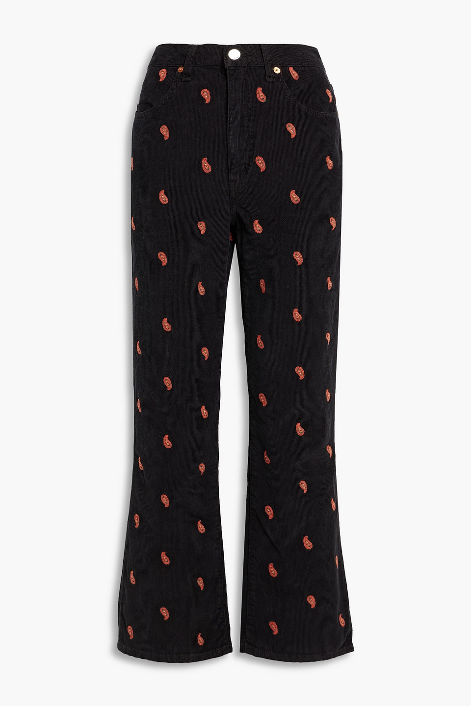 Re/done Embroidered Cotton-corduroy Flared Pants In Black
