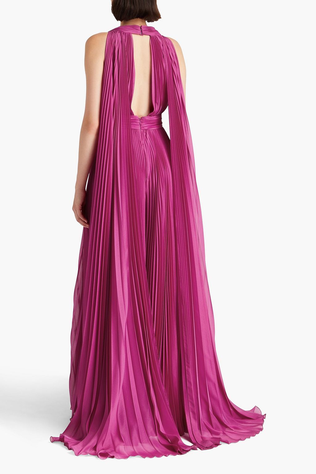 ZUHAIR MURAD 컷아웃 & 플리츠 디테일 시폰 와이드 레그 점프수트
