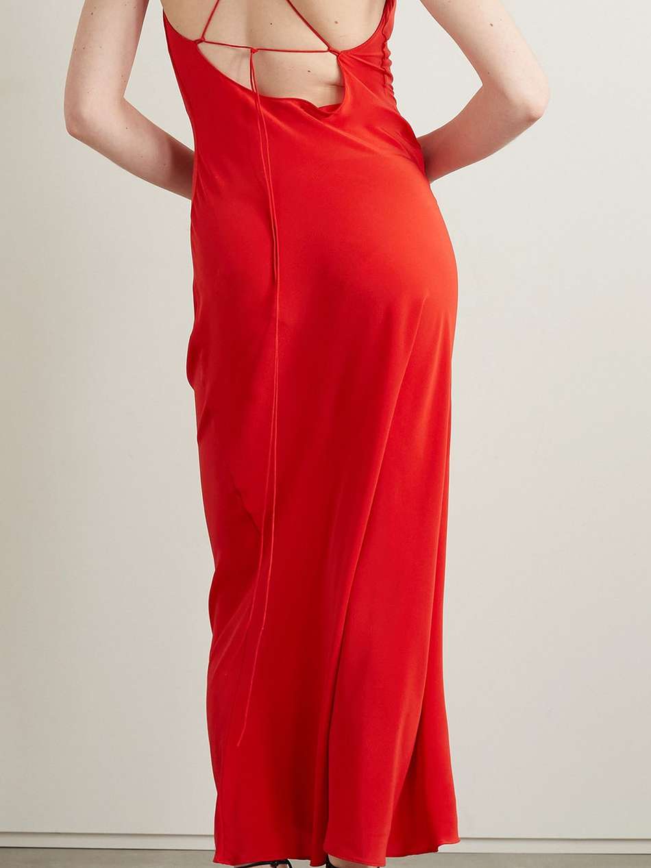draped silk crepe de chine maxi dress