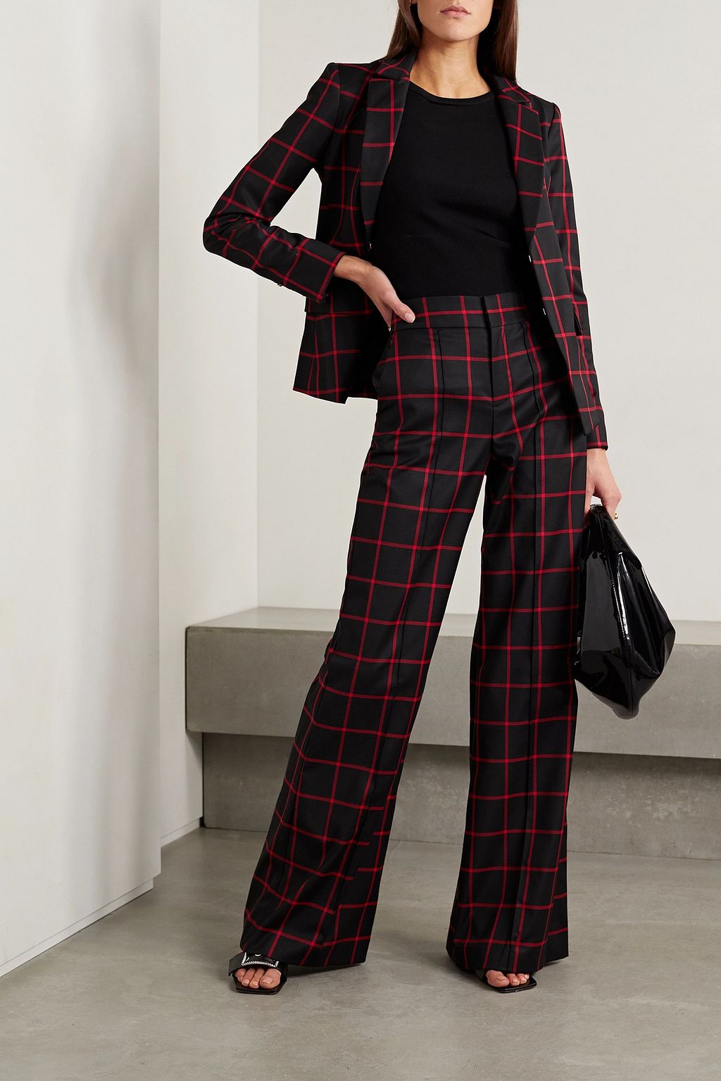 ALICE + OLIVIA بليزر Mya من التويل بنقشة المربعات