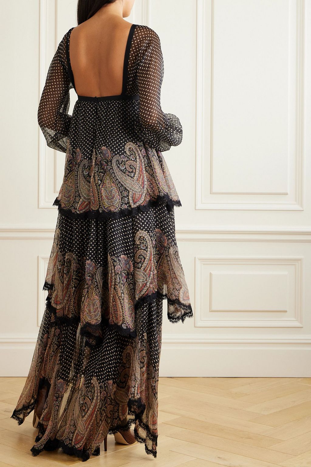 ETRO Lace-trimmed printed silk-chiffon maxi dress
