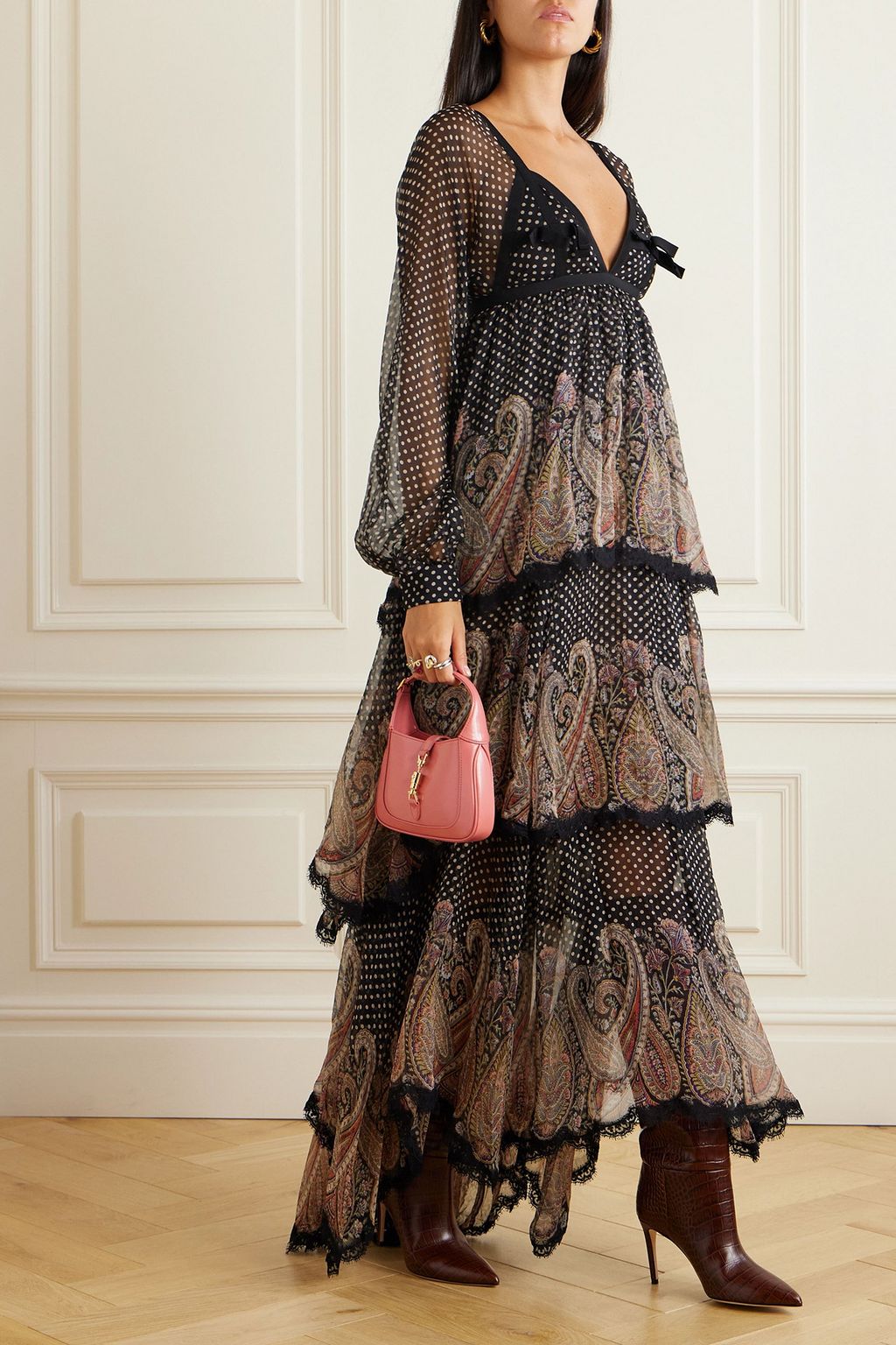 ETRO Lace-trimmed printed silk-chiffon maxi dress
