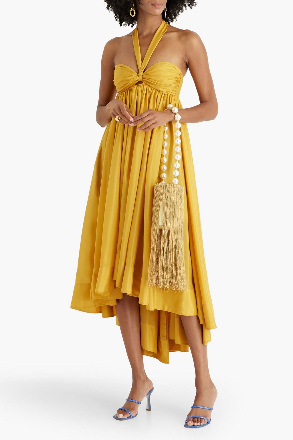 ZIMMERMANN シルクボイル ホルターネック ミディワンピース アシンメトリー ギャザー入り