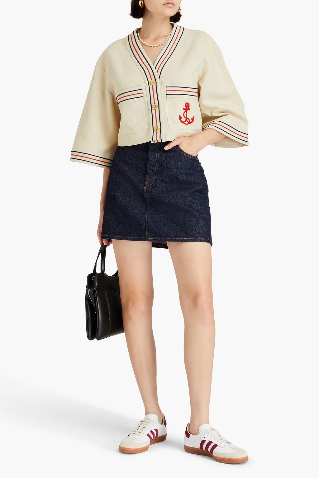 GUCCI جاكيت قصير من مزيج الكتّان وقطن بتصميم مطرّز