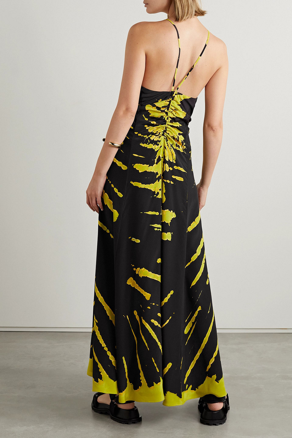  Altuzarra - Chikadi Maxikleid Aus Crêpe De Chine Aus Seide Mit Batikmuster, Cut-out Und Raffungen - Schwarz - Fr 38 