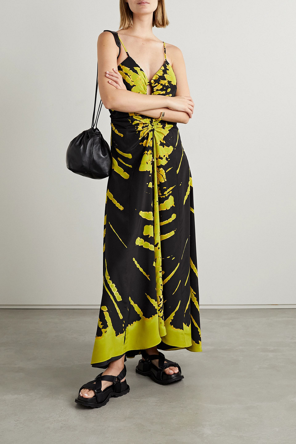  Altuzarra - Chikadi Maxikleid Aus Crêpe De Chine Aus Seide Mit Batikmuster, Cut-out Und Raffungen - Schwarz - Fr 38 