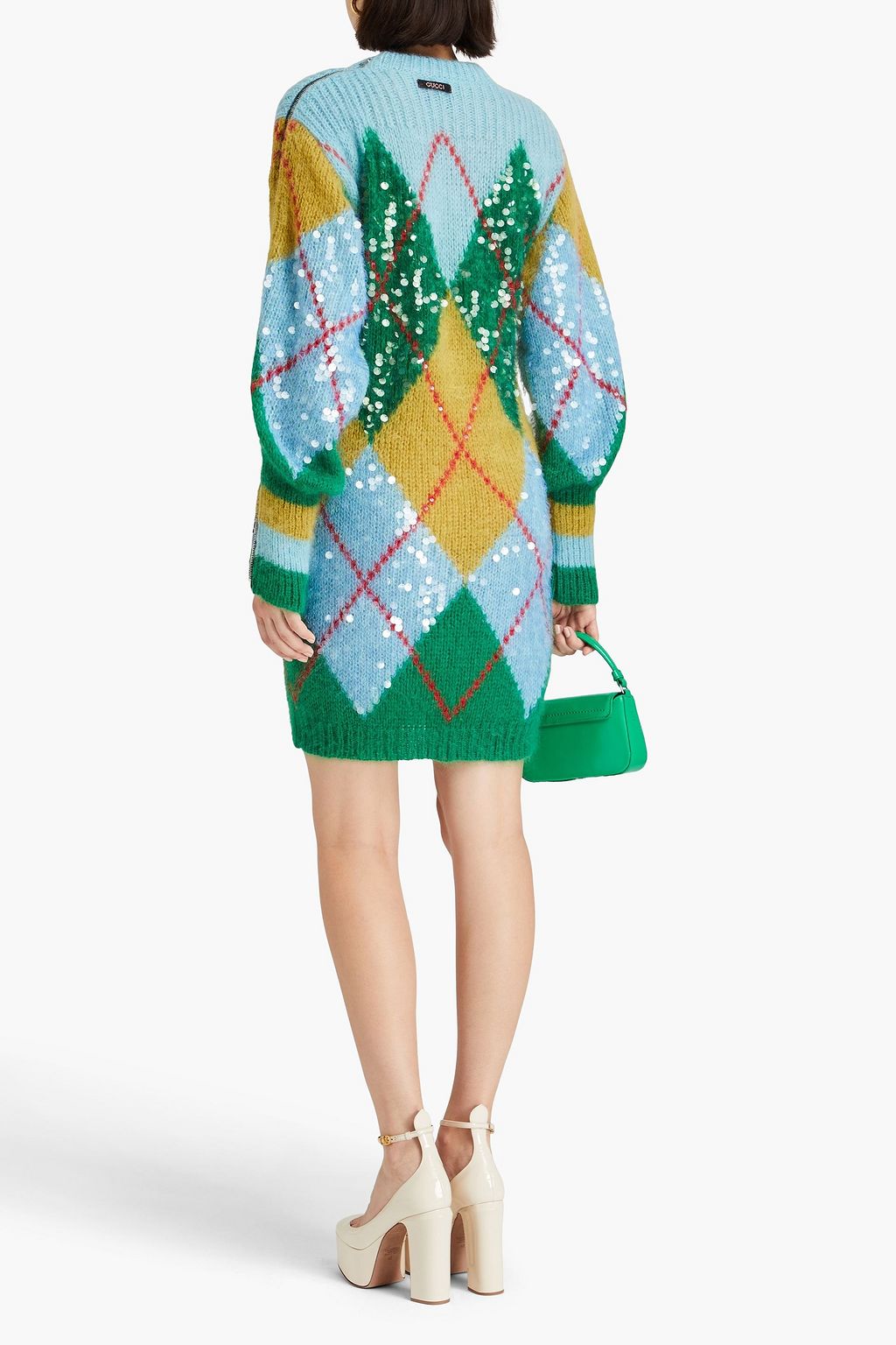 GUCCI Sequin-embellished jacquard-knit wool-blend mini dress
