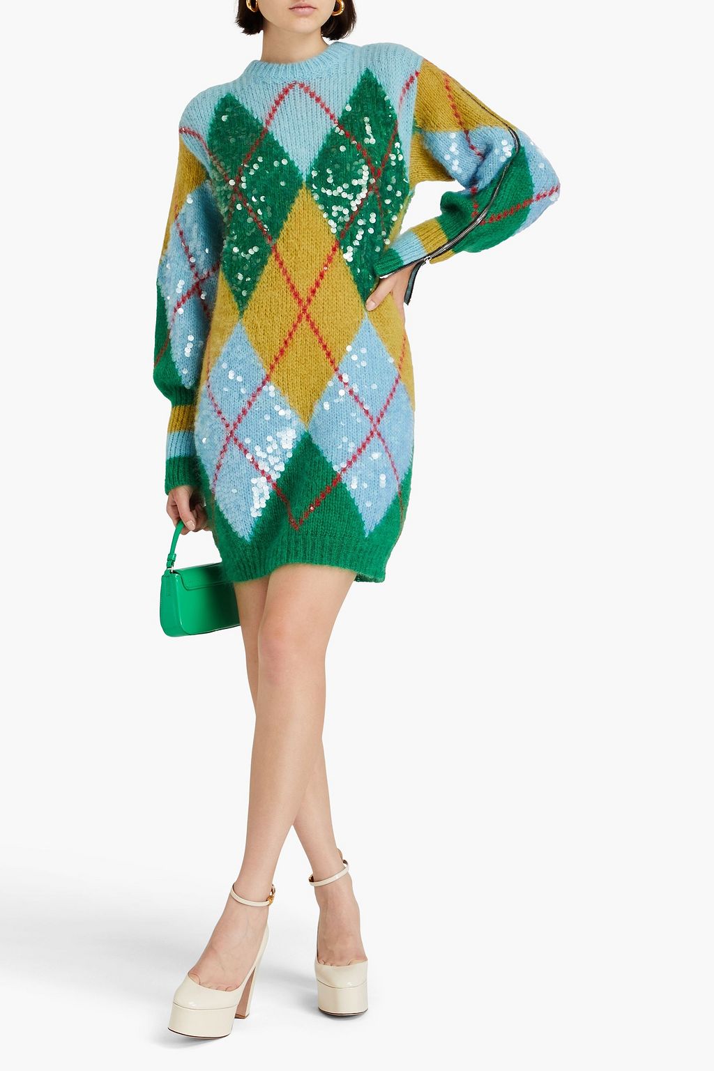 GUCCI Sequin-embellished jacquard-knit wool-blend mini dress
