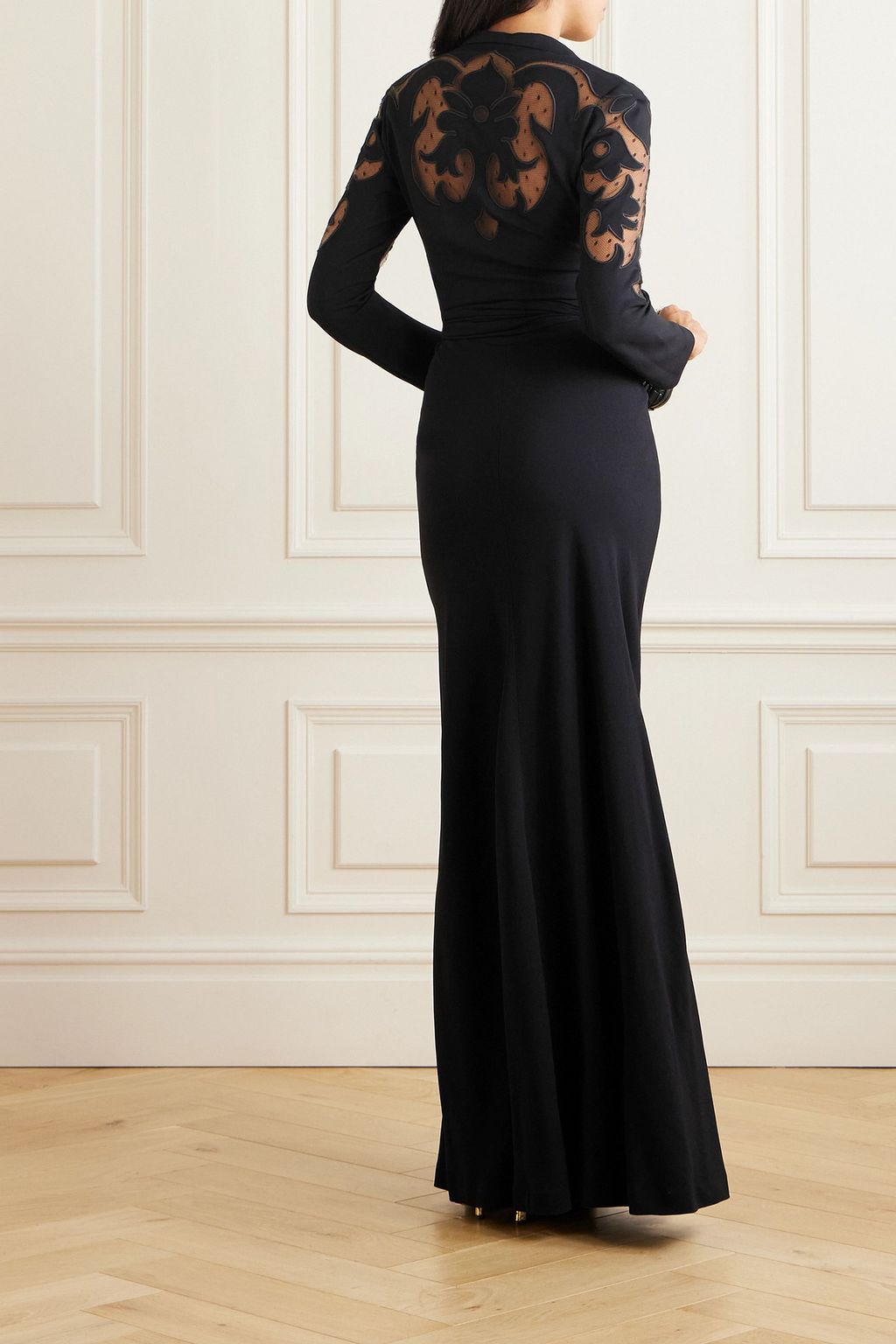 ETRO Belted crepe and Swiss-dot tulle maxi wrap dress