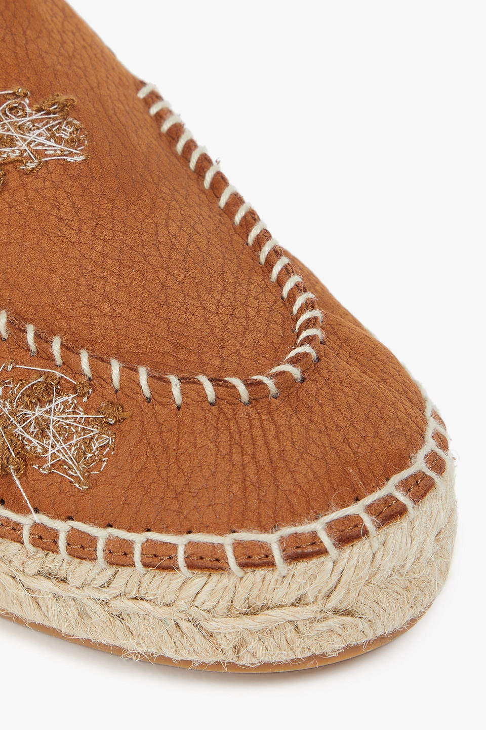 Maison Margiela Embroidered Pebbled-leather Espadrille Mules In Tan