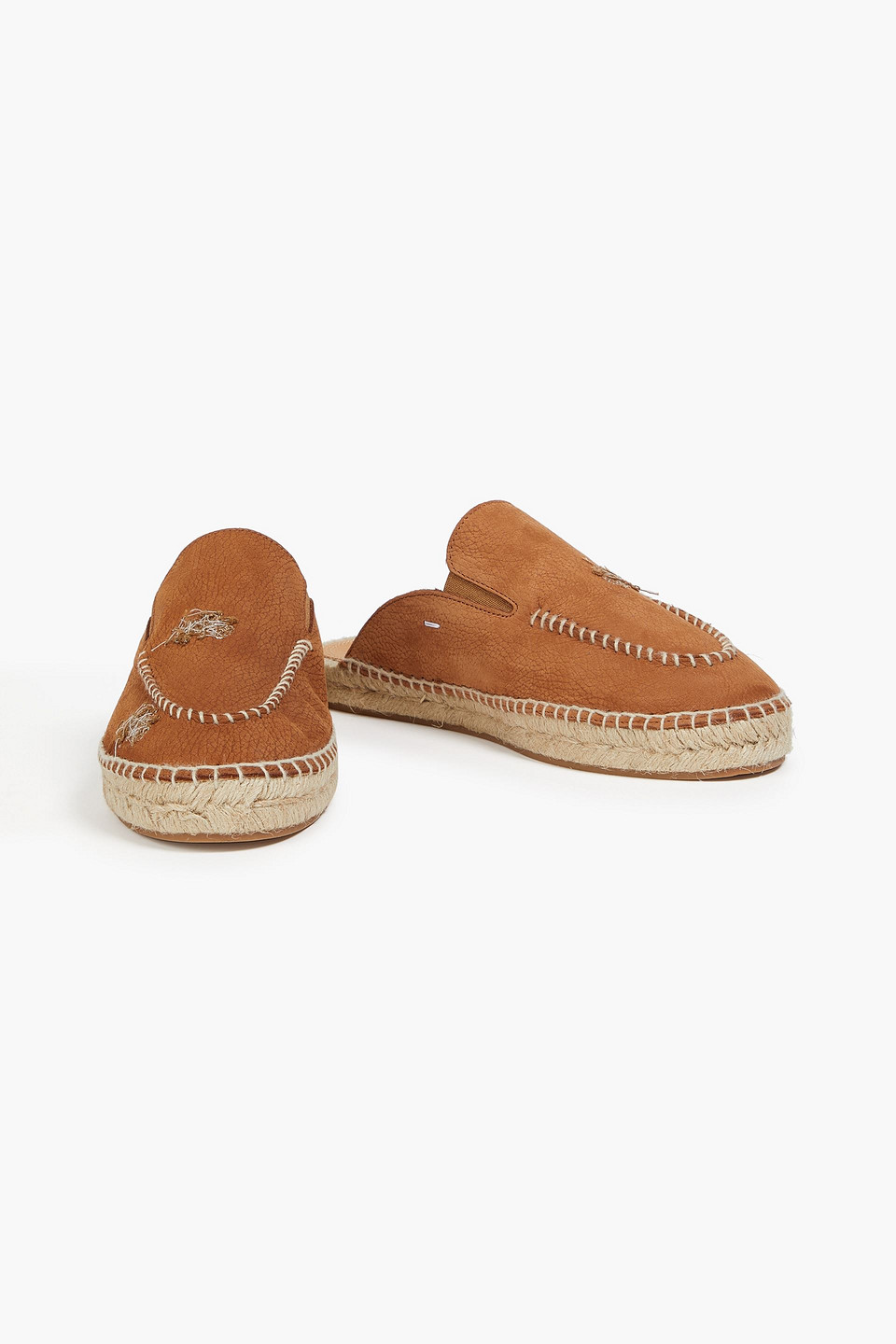 Maison Margiela Embroidered Pebbled-leather Espadrille Mules In Tan