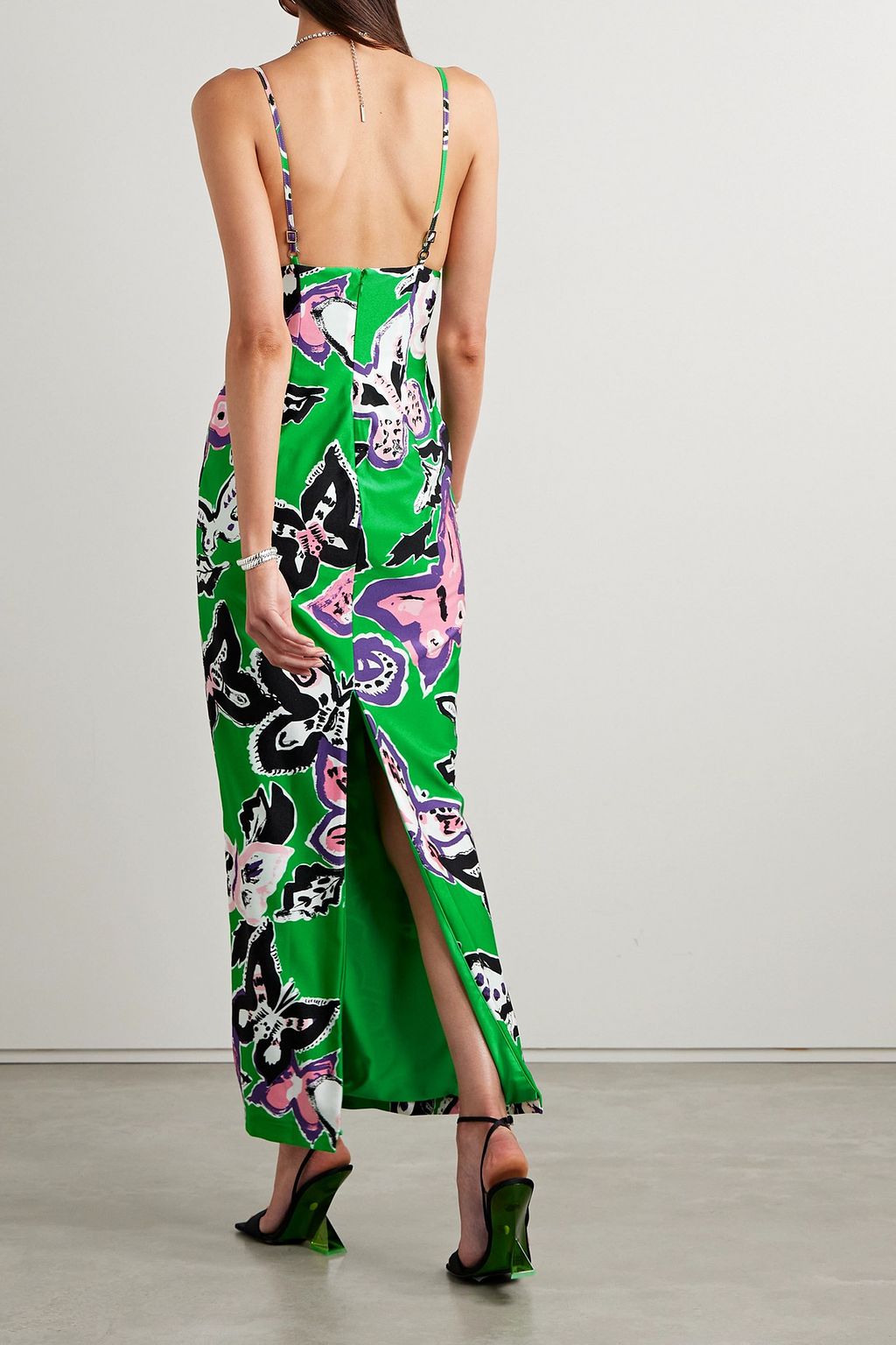 AREA Crystal-embellished printed stretch-satin jersey maxi dress