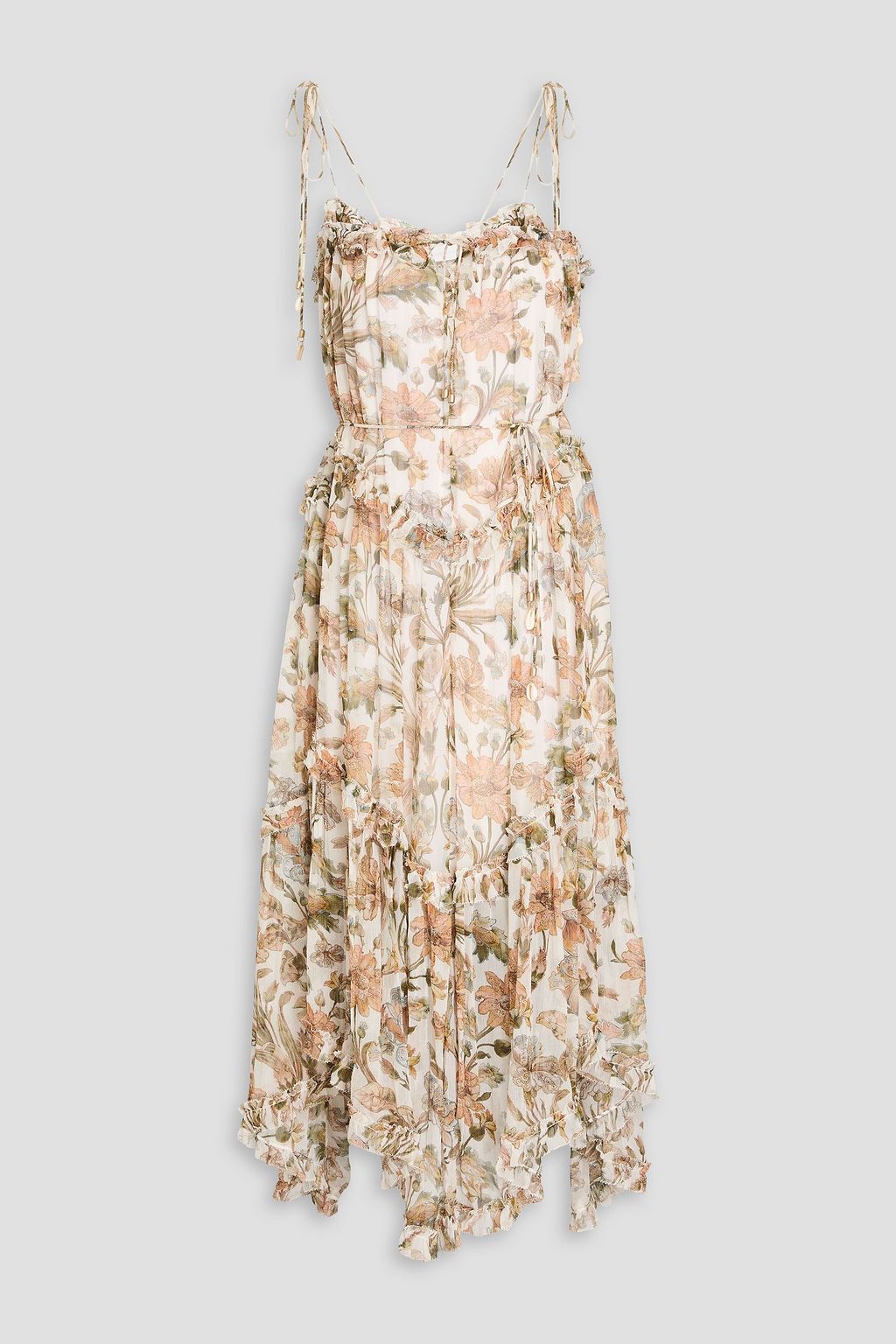 ZIMMERMANN Asymmetric floral print crepon midi dress THE OUTNET