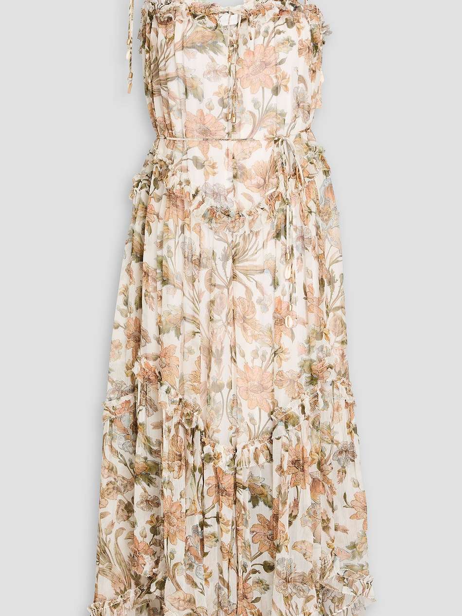 asymmetric floral-print crepon midi dress