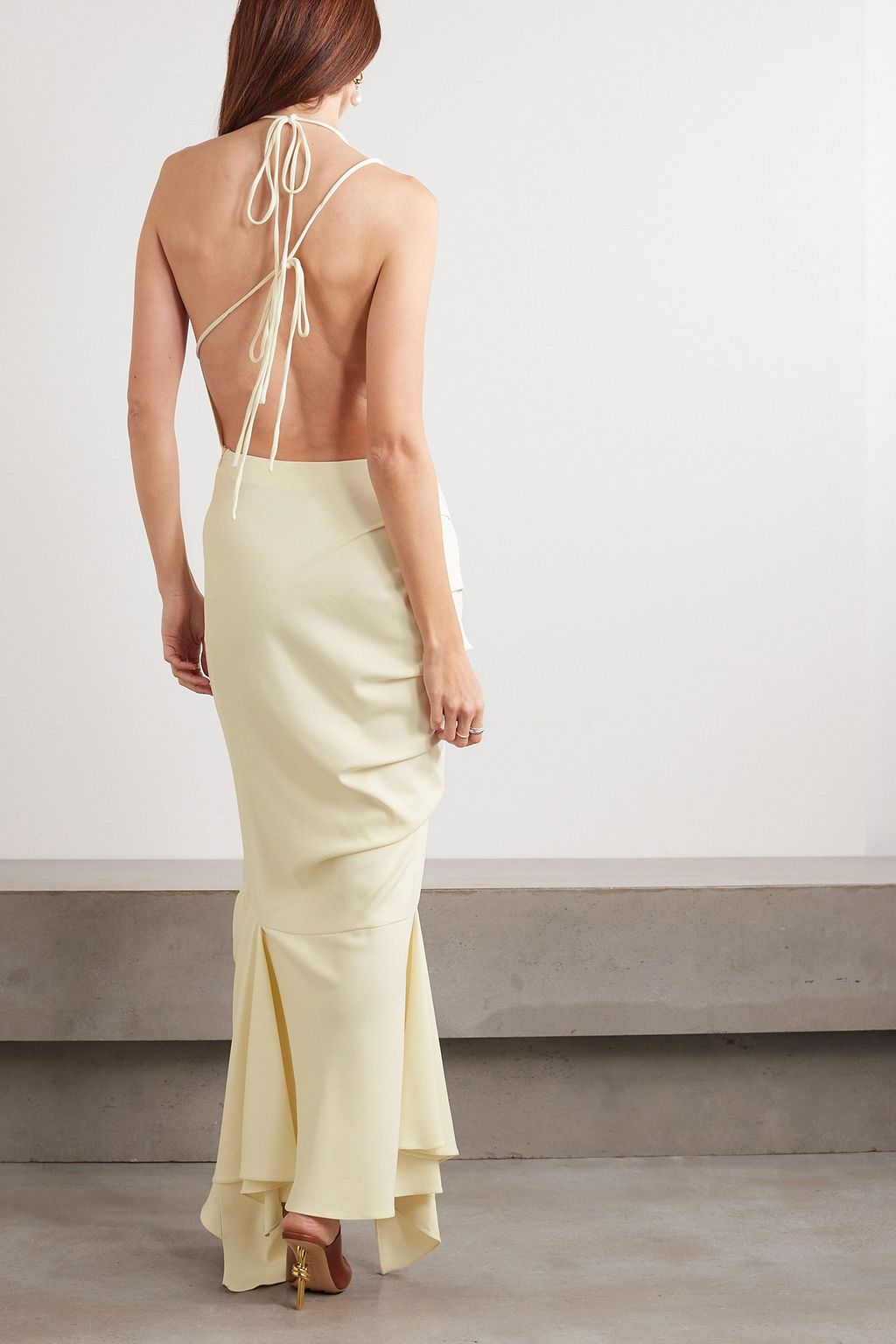 A.W.A.K.E. MODE Asymmetric draped stretch-crepe gown