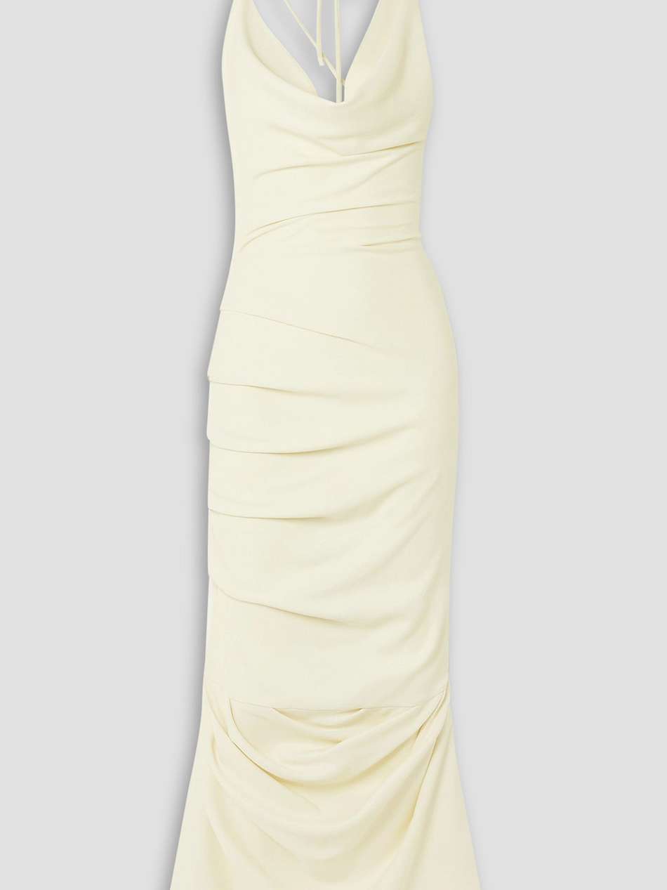 asymmetric draped stretch-crepe gown