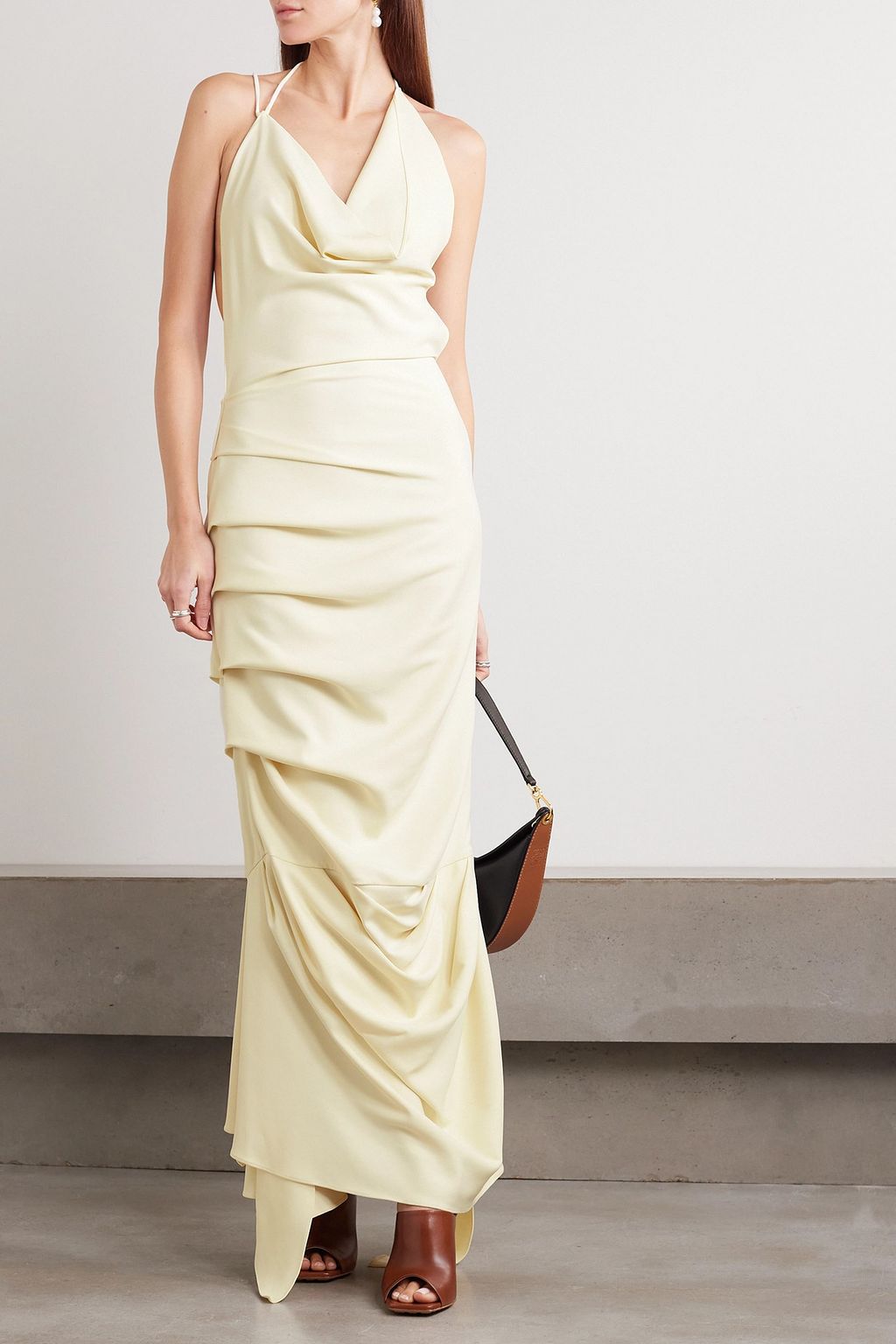 A.W.A.K.E. MODE Asymmetric draped stretch-crepe gown