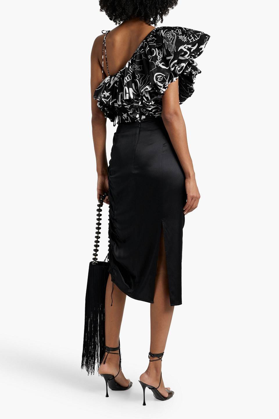 Camilla Embellished Printed Satin And Stretch-modal Bodysuit In Black