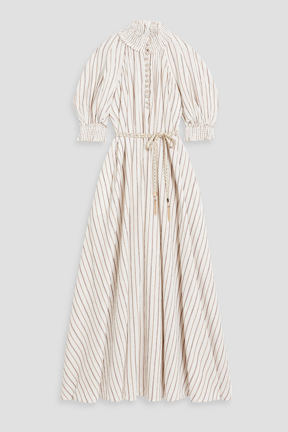 Zimmermann Metallic Striped Cotton-blend Jacquard Maxi Dress In Off-white