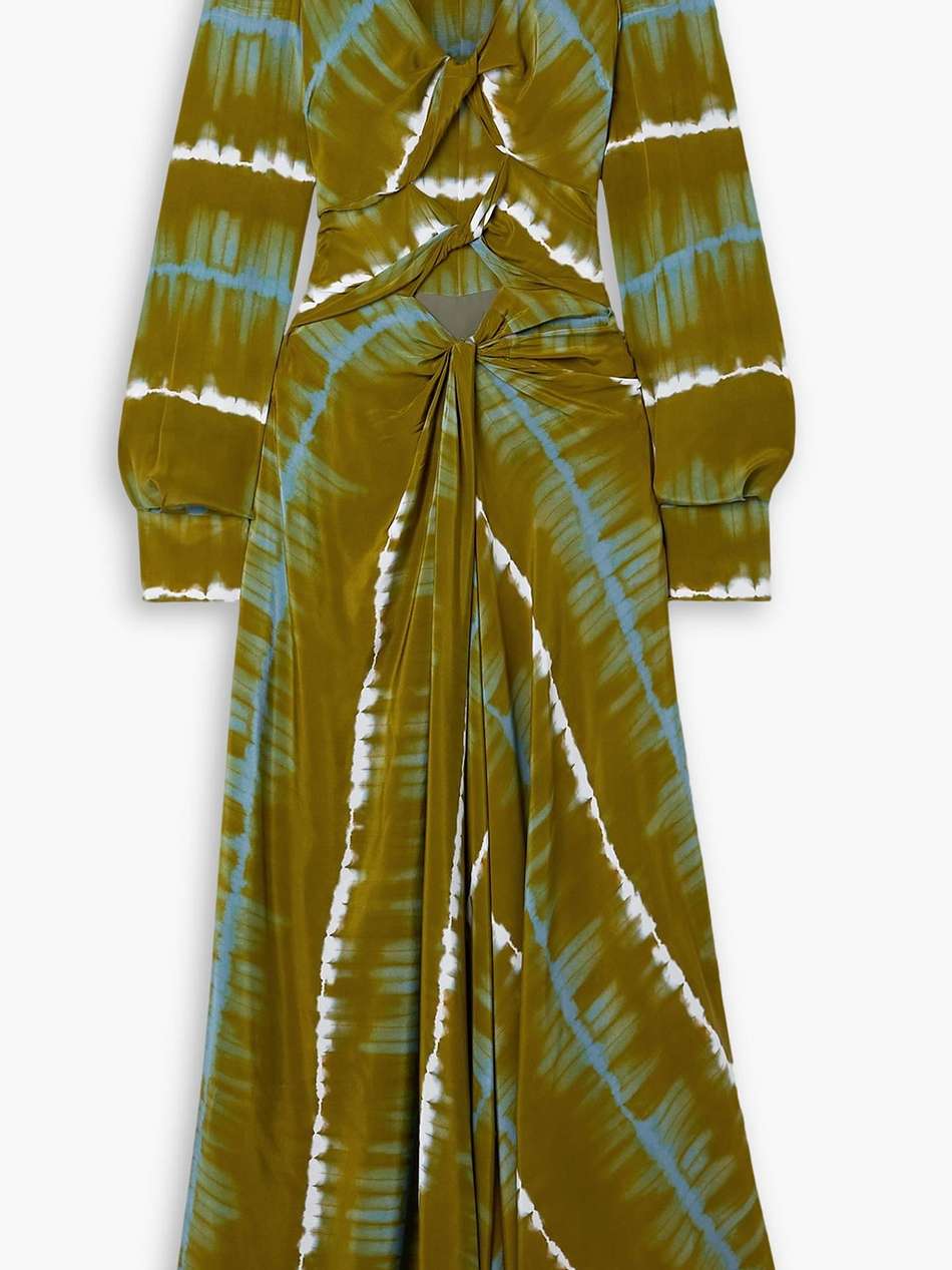 helenos twist-front cutout tie-dyed silk crepe de chine maxi dress