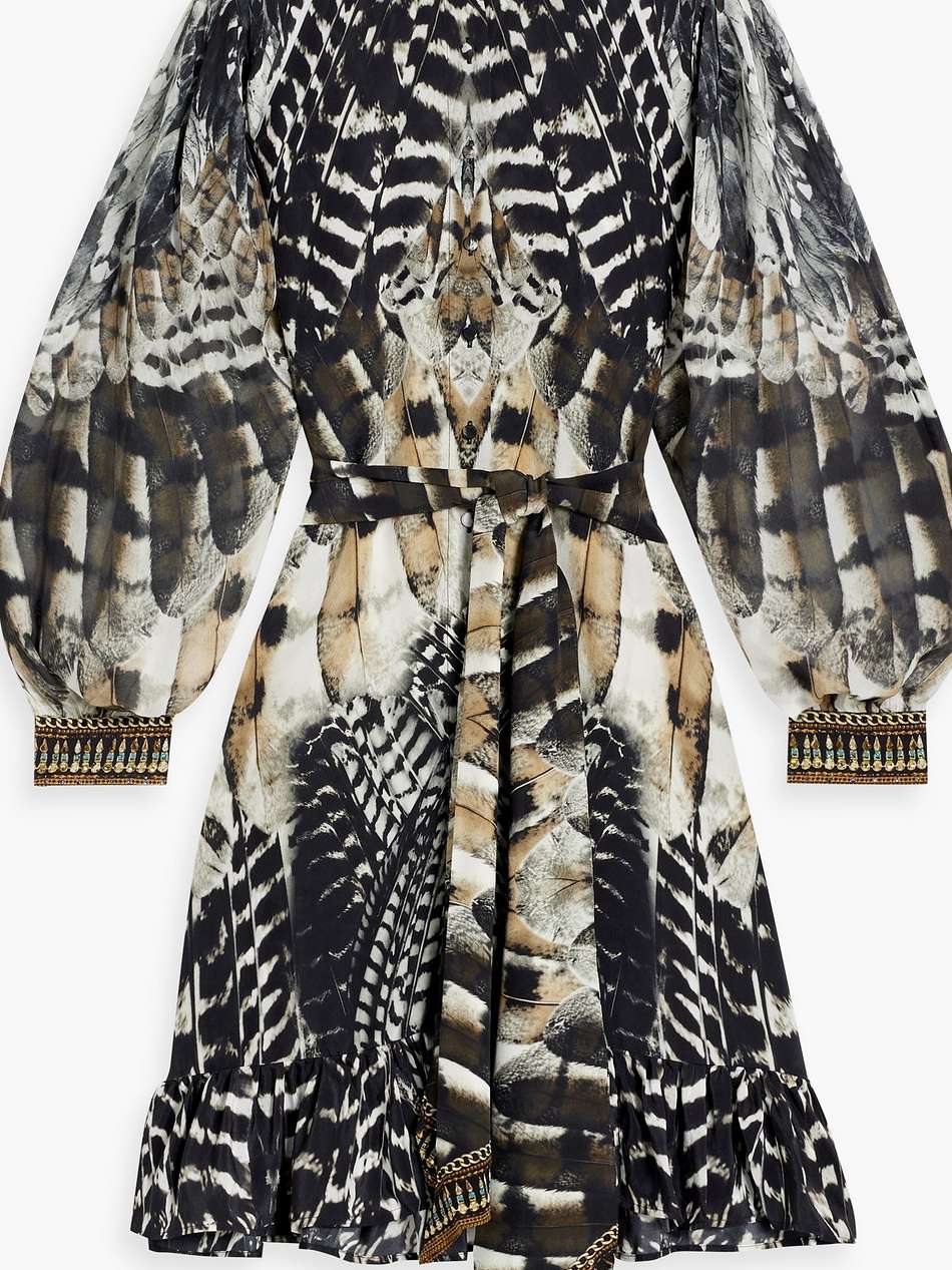 crystal-embellished printed silk crepe de chine and chiffon mini dress