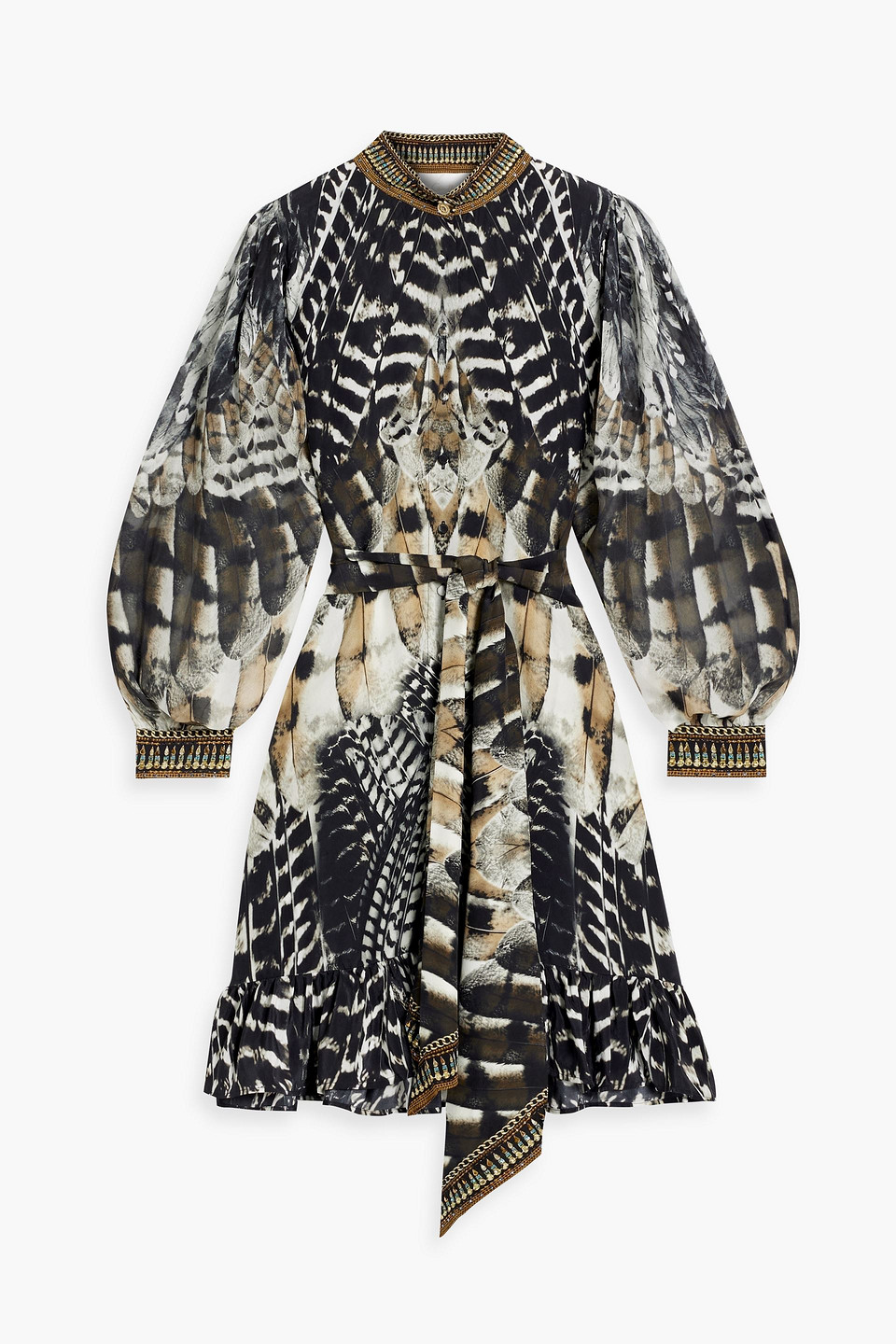 Camilla Crystal-embellished Printed Silk Crepe De Chine And Chiffon Mini Dress In Black