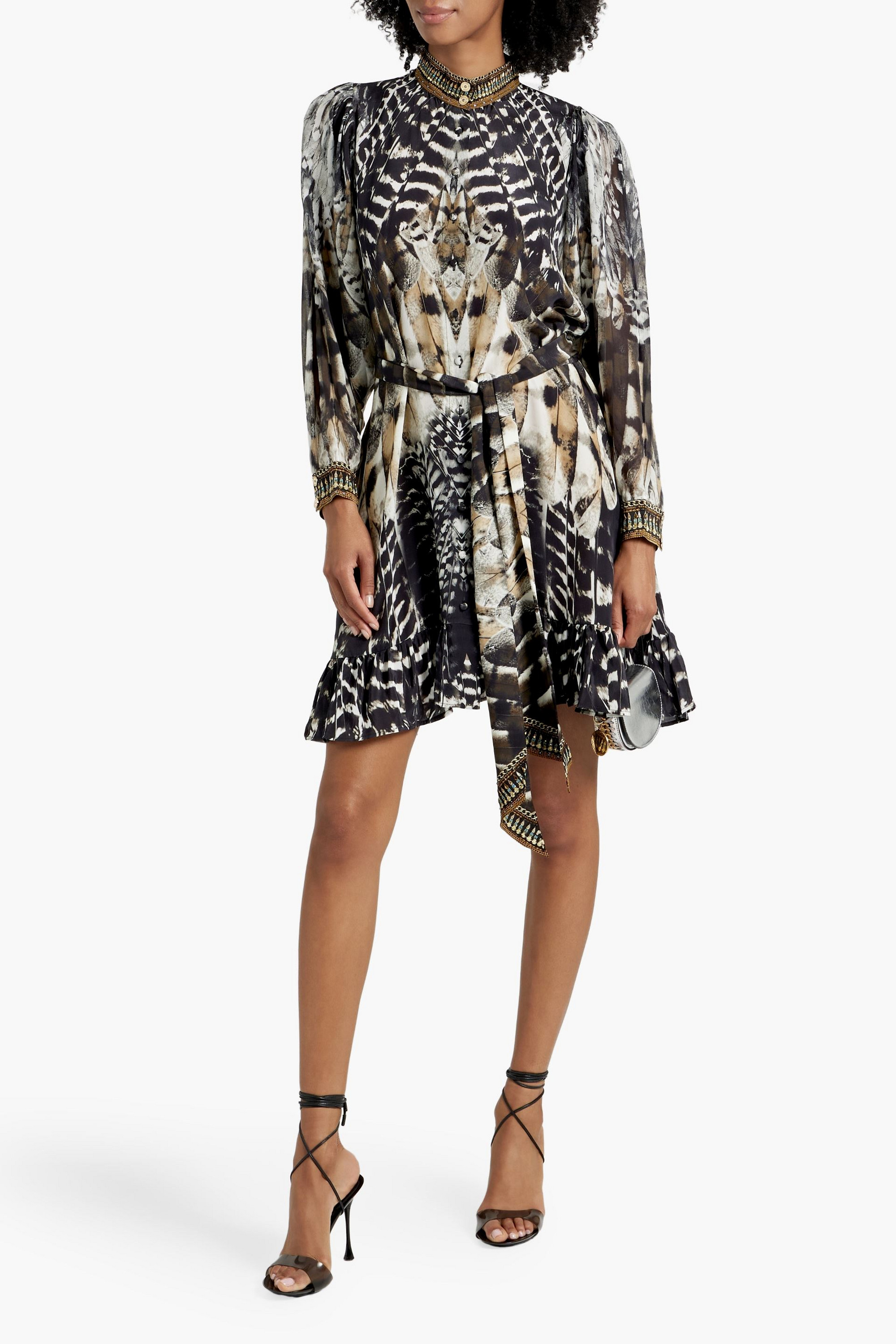 Camilla Crystal-embellished printed silk crepe de chine and chiffon mini dress