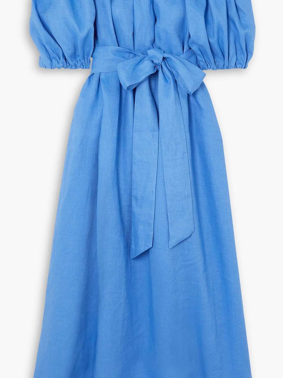 zaza off-the-shoulder belted linen maxi dress