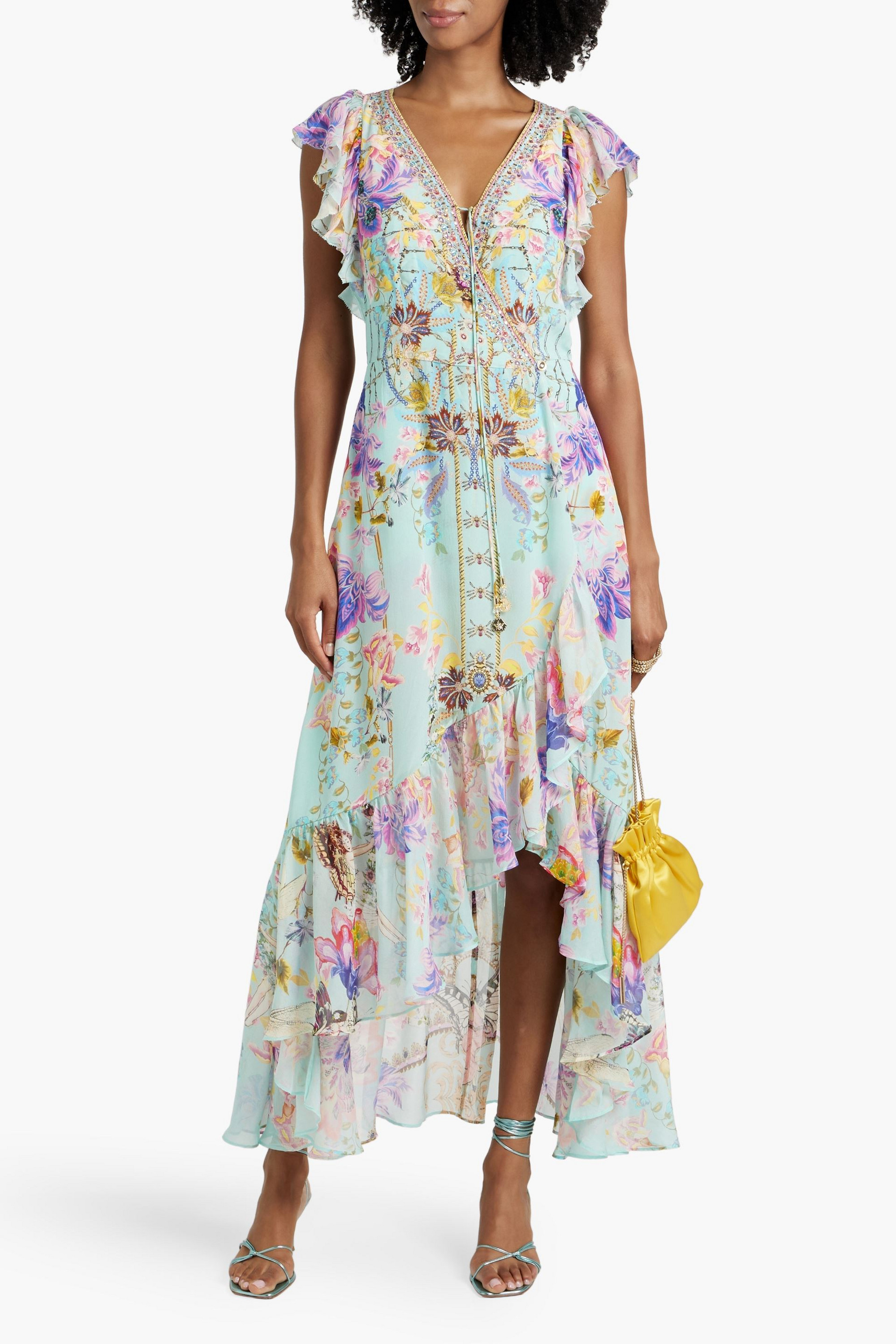 Camilla Crystal-embellished printed silk crepe de chine wrap dress