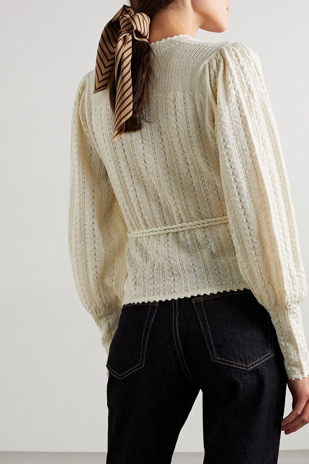 DÔEN Fostine belted pointelle-knit alpaca and silk-blend cardigan