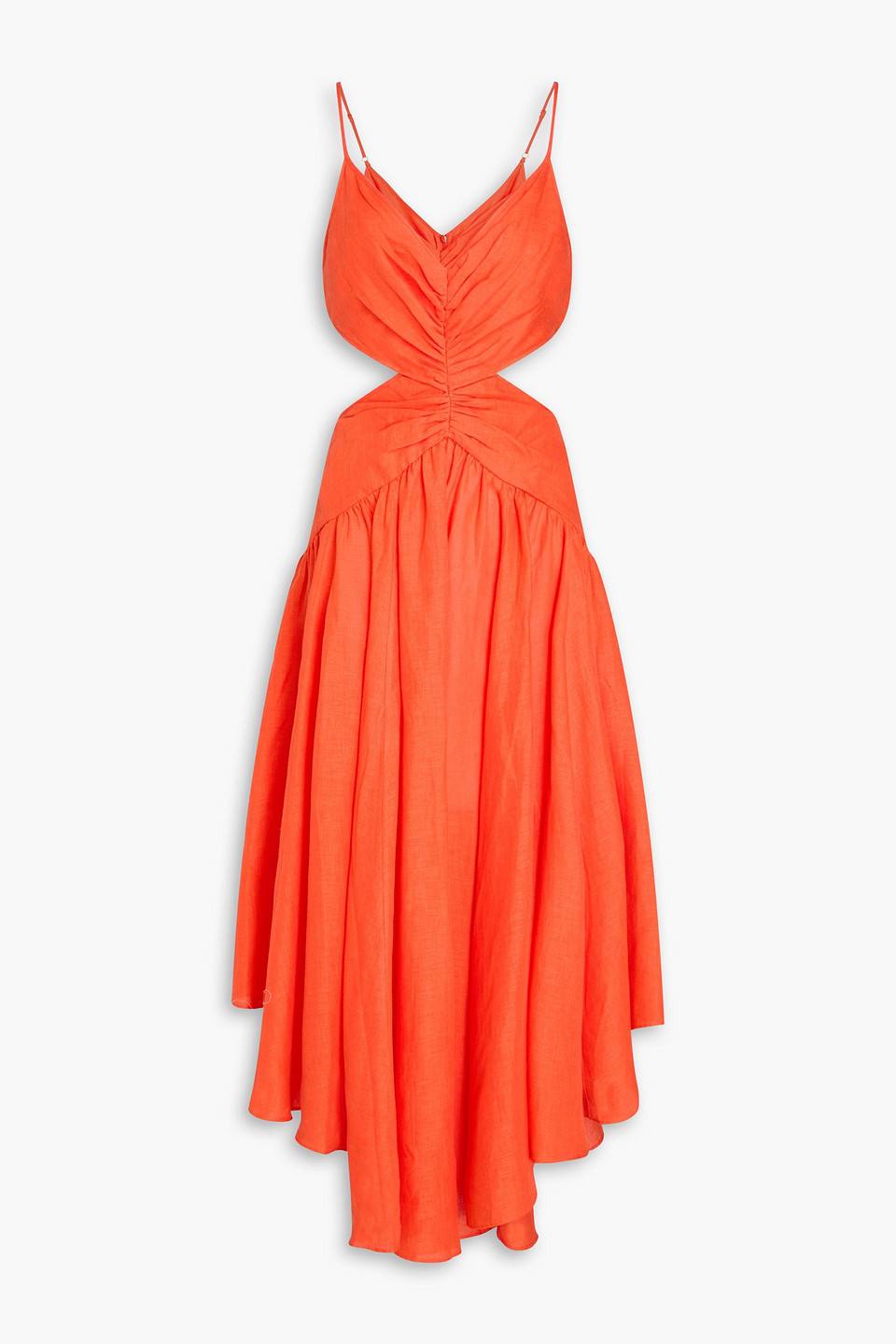 Asymmetric cutout linen midi dress