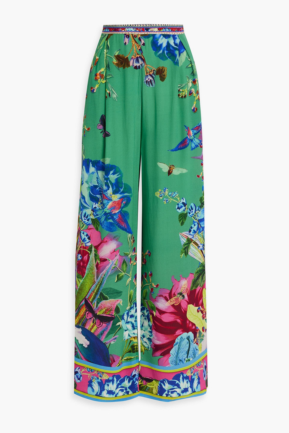 Camilla Crystal-embellished Printed Silk Crepe De Chine Wide-leg Pants In Jade