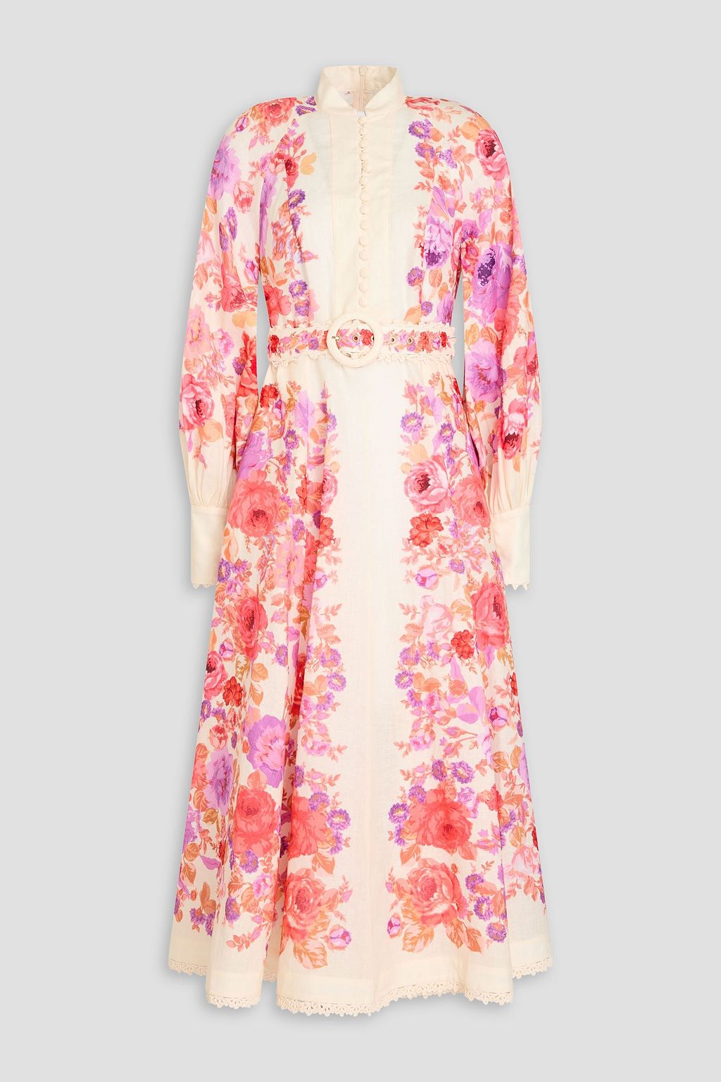 ZIMMERMANN Belted crochet-trimmed floral-print linen midi dress | THE ...