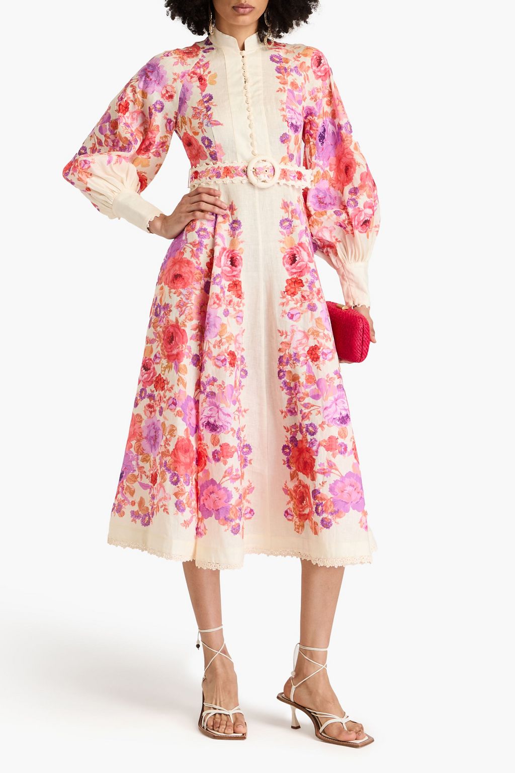 ZIMMERMANN Belted crochet-trimmed floral-print linen midi dress | THE ...