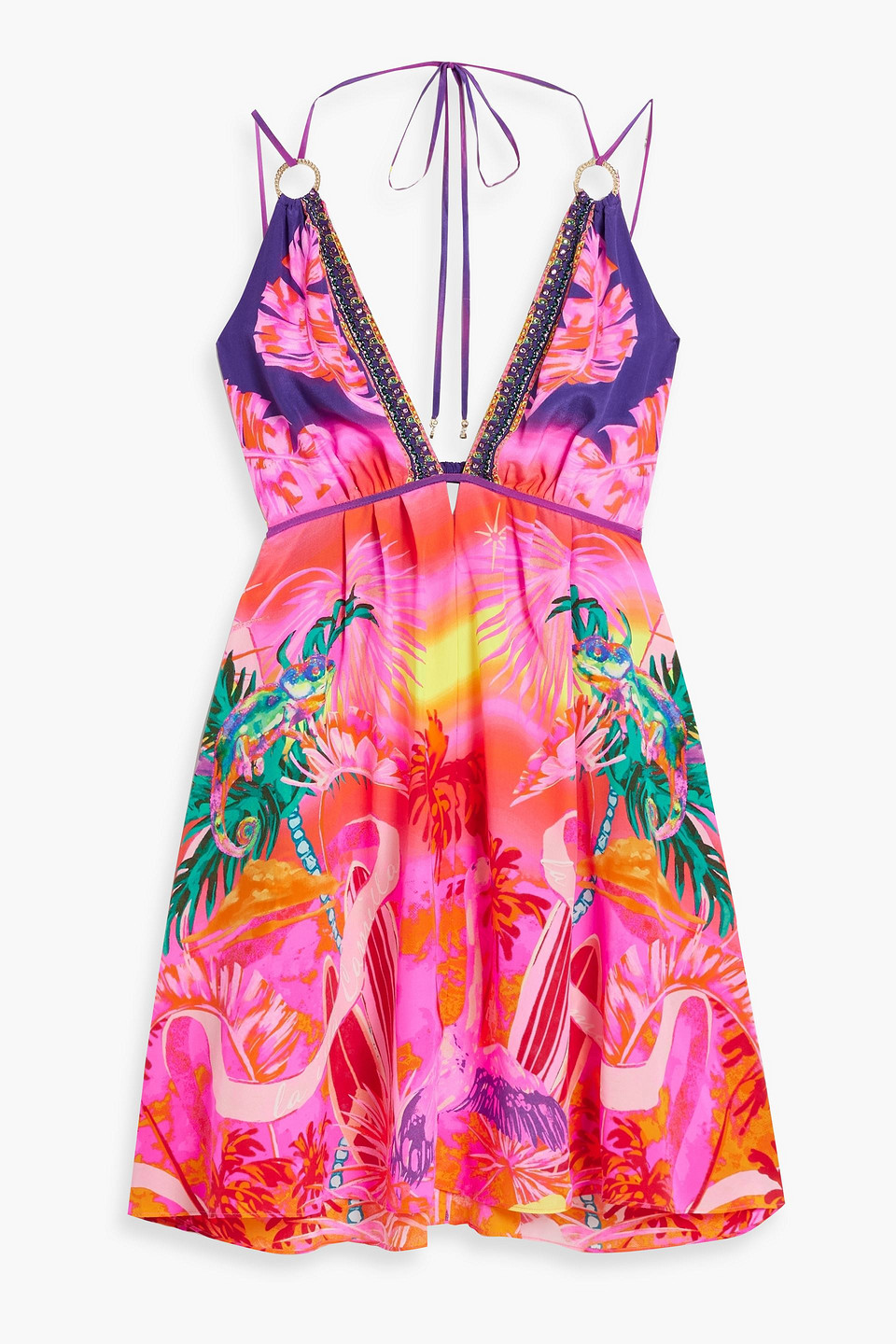 Camilla Embellished Printed Silk Mini Dress In Pink