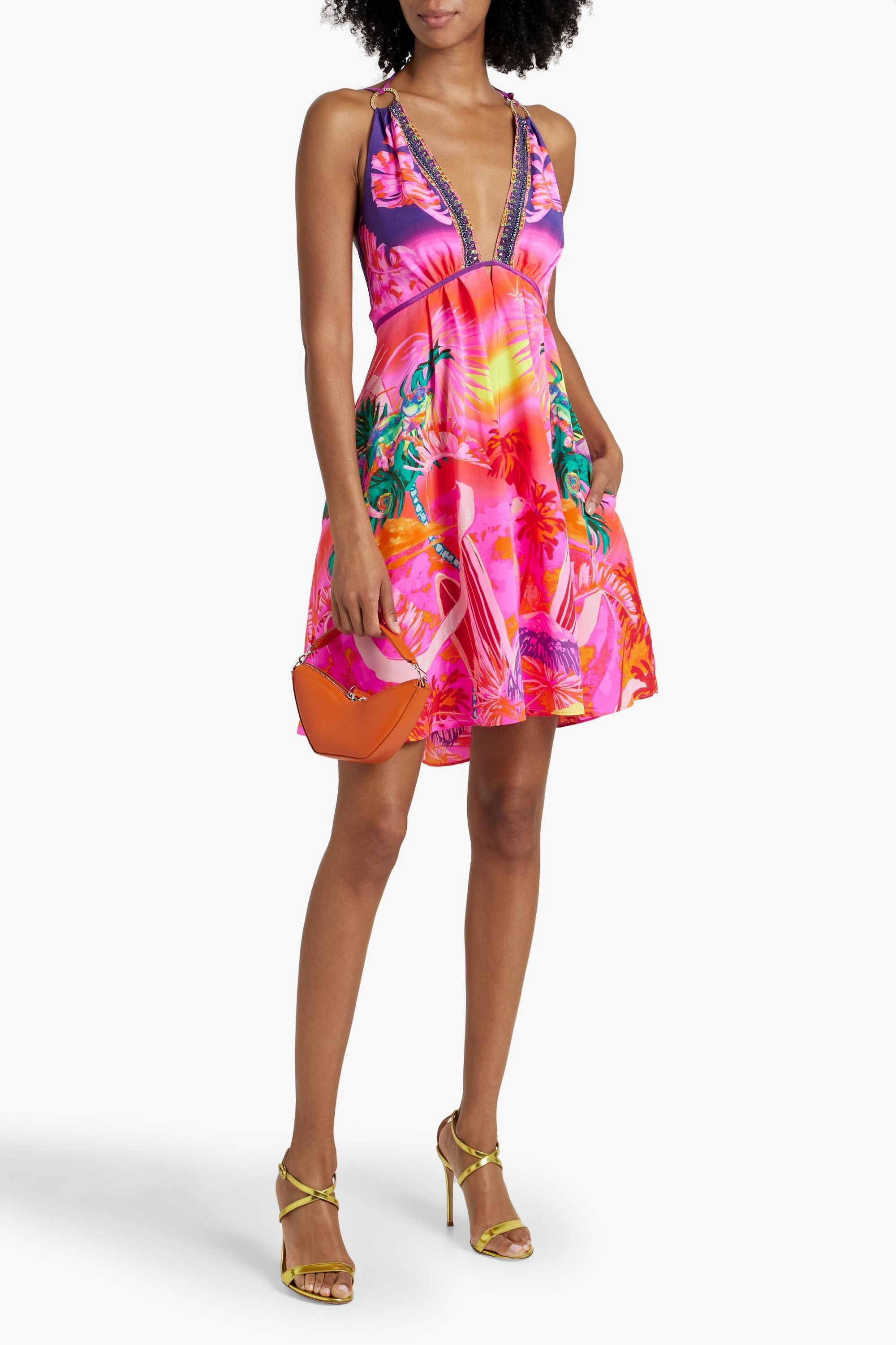 Camilla Embellished printed silk mini dress