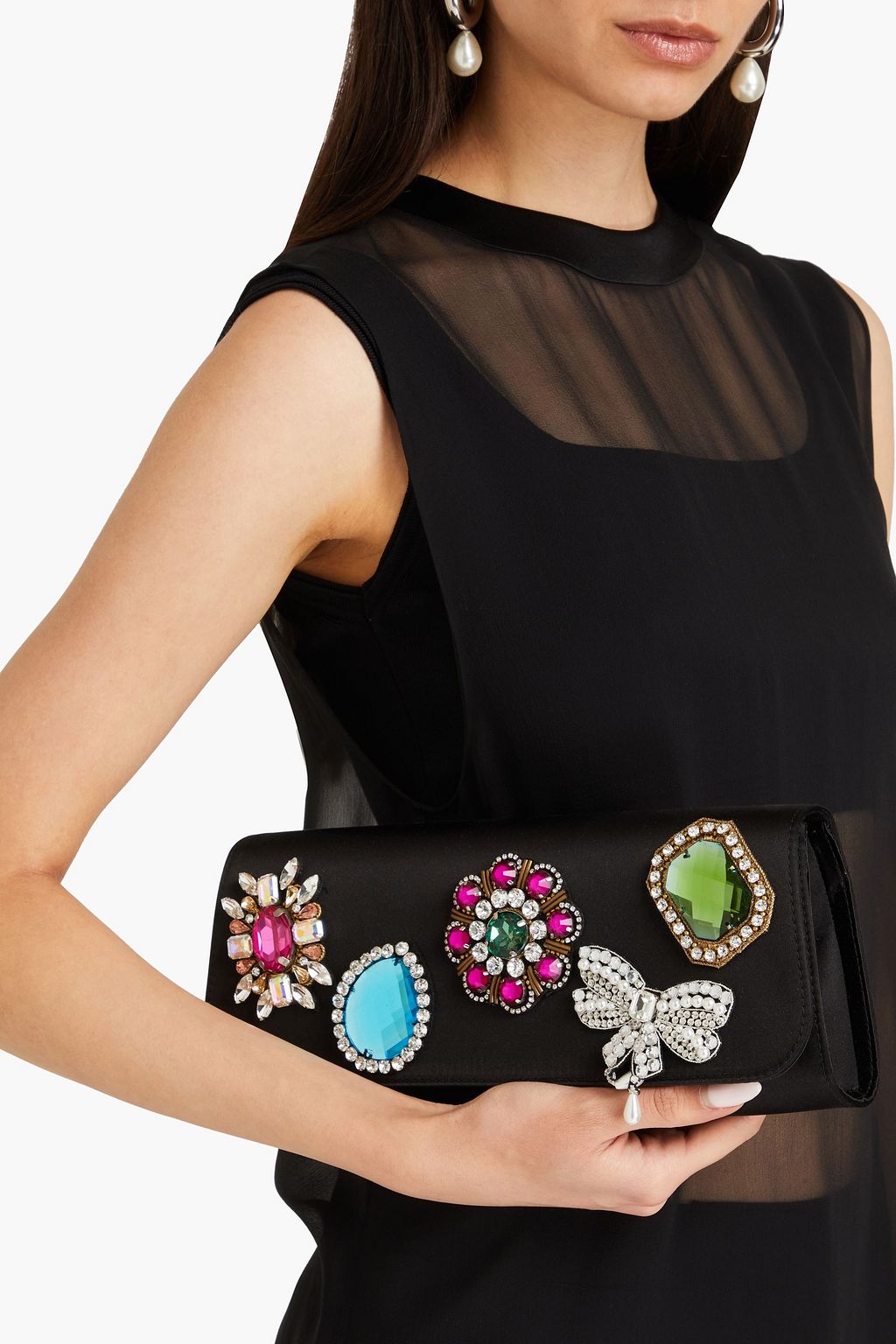 MOSCHINO Embellished satin clutch