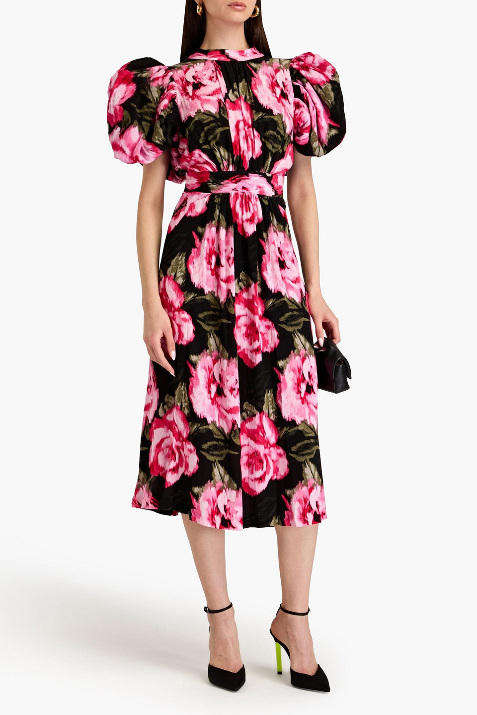 Rotate Birger Christensen Open-back Floral-print Jacquard Midi Dress In Pink