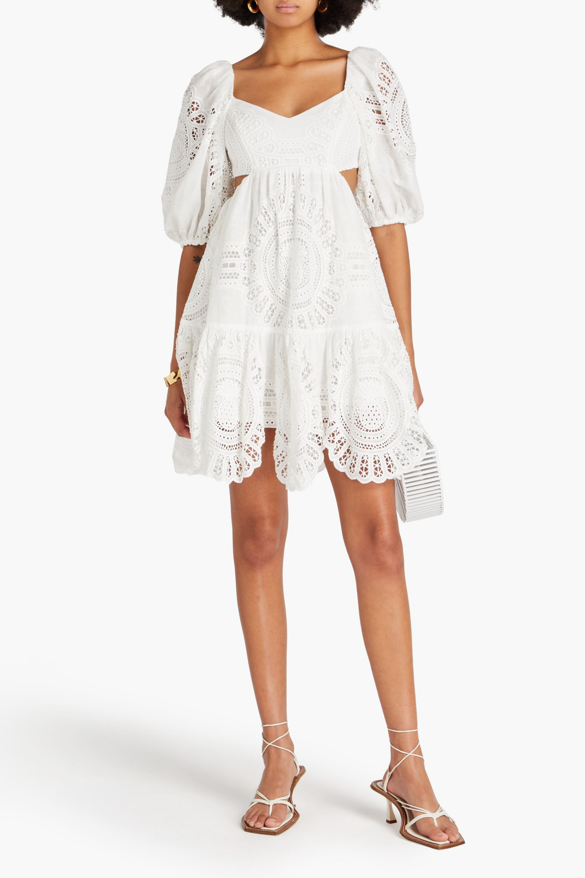 Zimmermann Cutout broderie anglaise linen mini dress