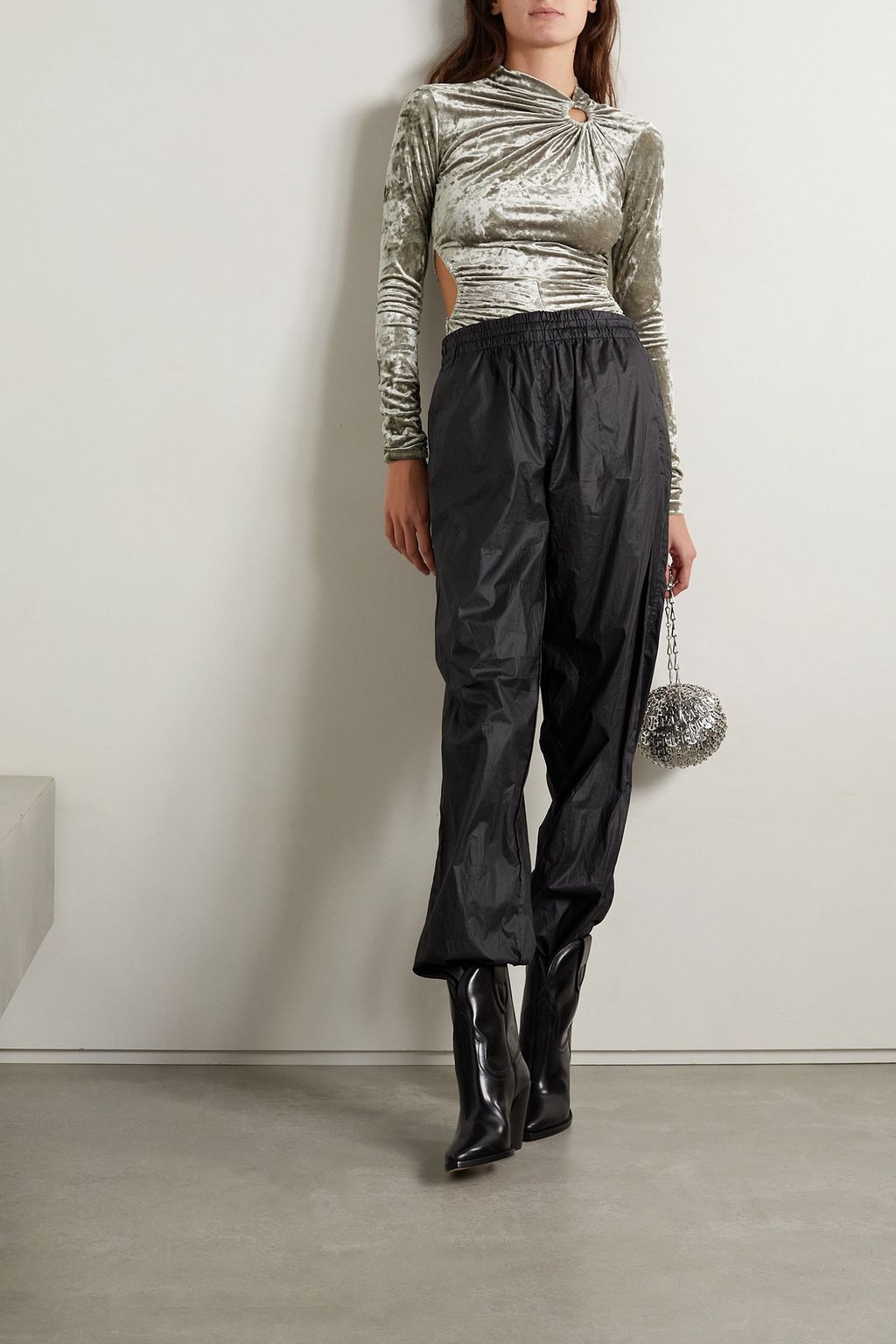 ISABEL MARANT بودي سوت Goldano من المخمل المجعد المزموم بفتحات