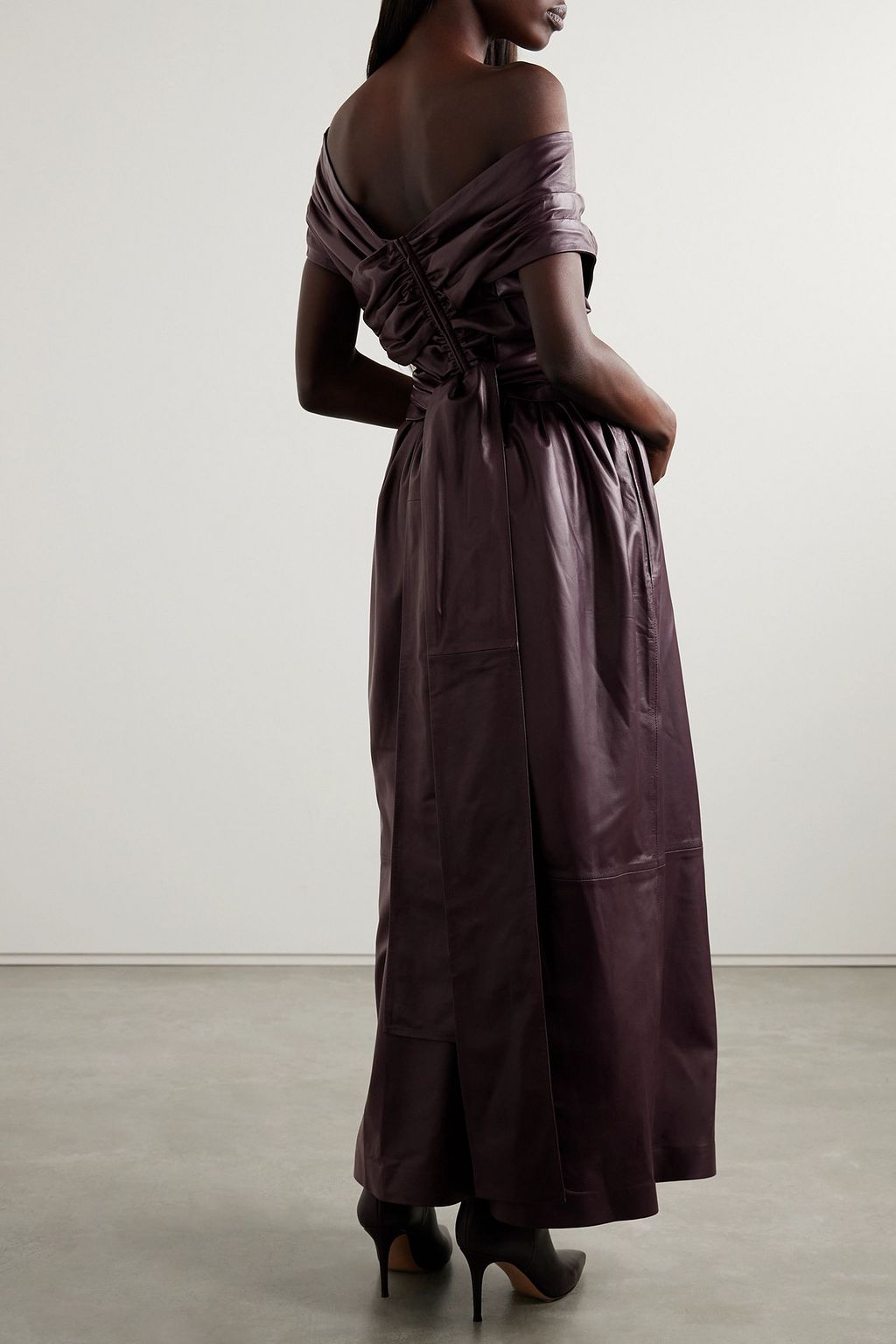 ALTUZARRA Corfu off-the-shoulder gathered leather midi dress