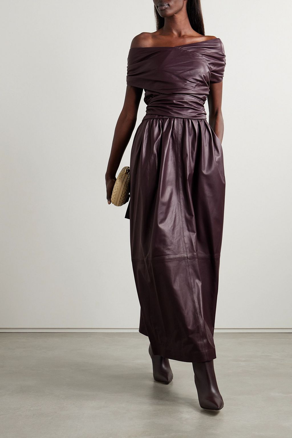 ALTUZARRA Corfu off-the-shoulder gathered leather midi dress