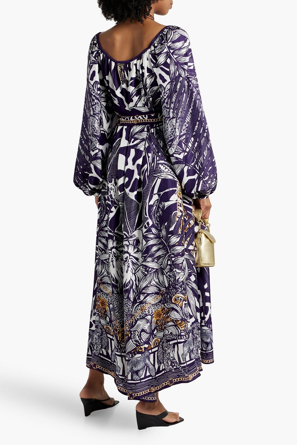 CAMILLA Crystal-embellished printed silk midi dress