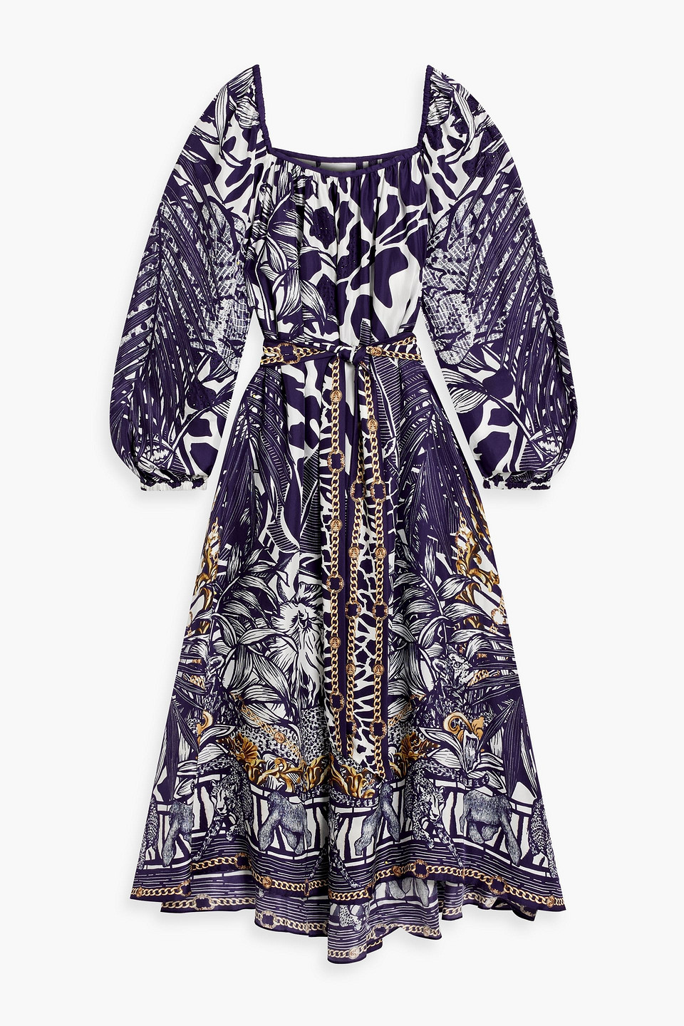 Camilla Crystal-embellished Printed Silk Maxi Dress In Dark Purple