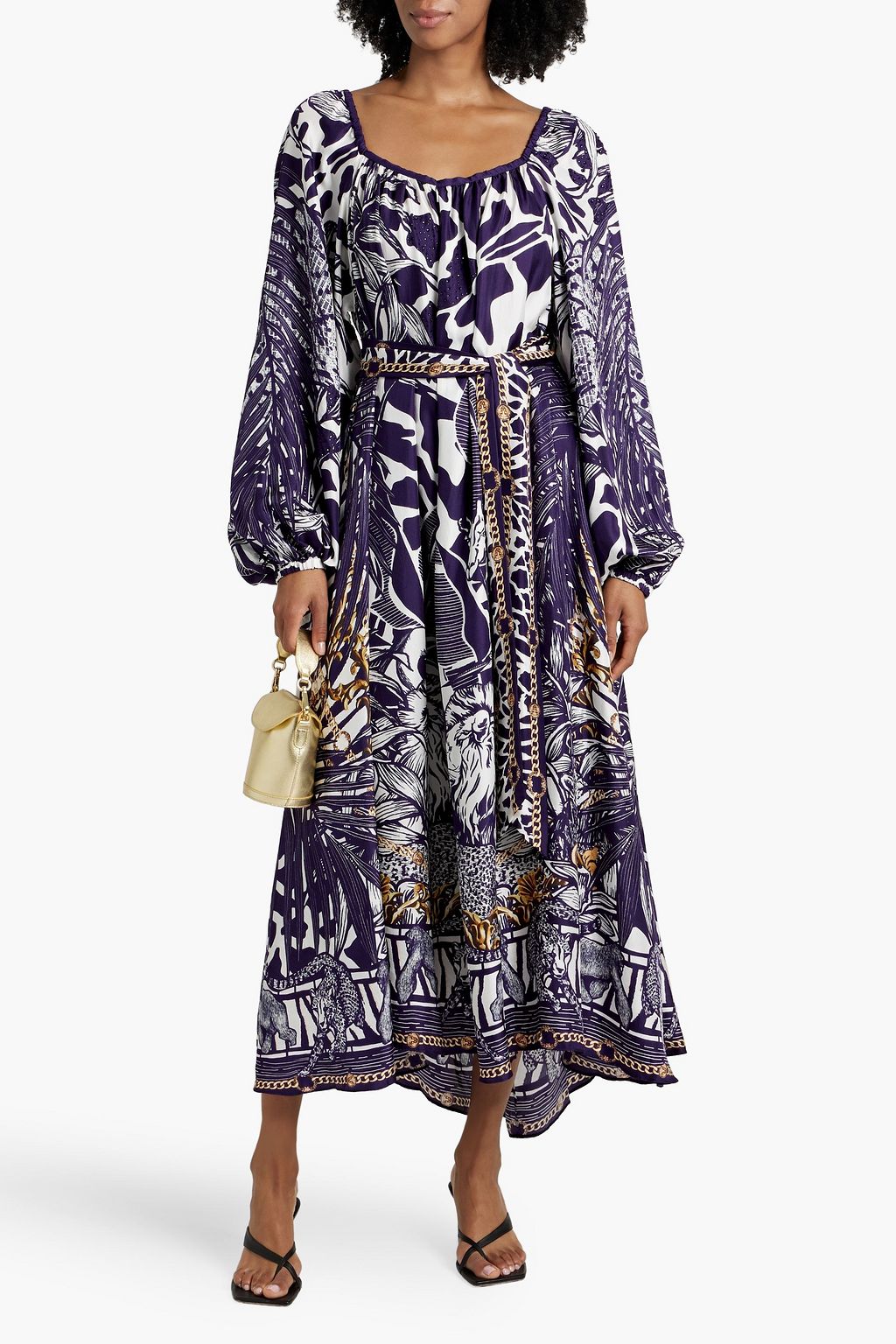 CAMILLA Crystal-embellished printed silk midi dress