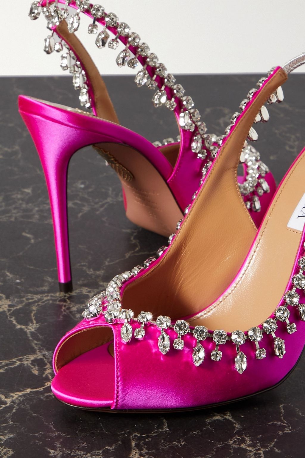 AQUAZZURA Temptation 105 crystal-embellished satin slingback sandals