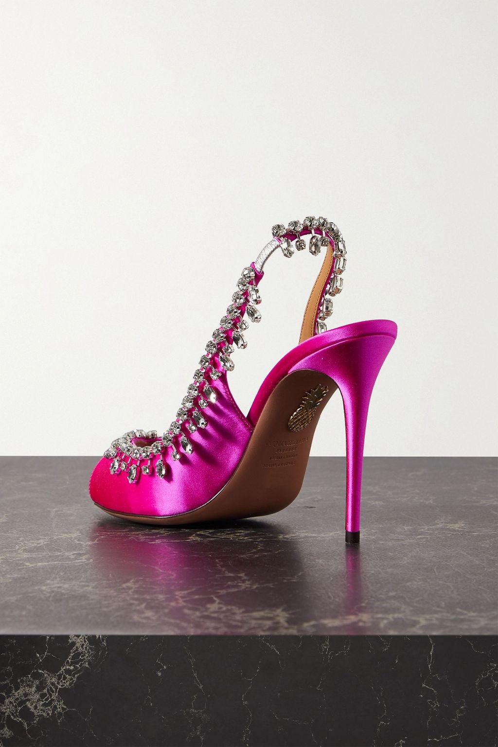AQUAZZURA Temptation 105 crystal-embellished satin slingback sandals