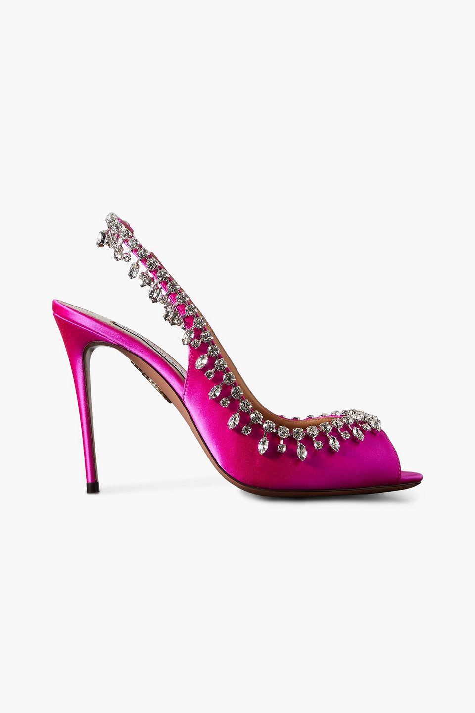 Aquazzura Temptation 105 Crystal-embellished Satin Slingback Sandals In Fuchsia